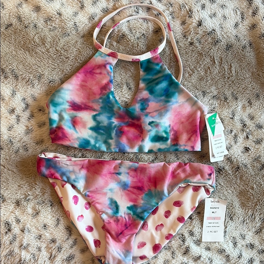 NWT! Reversible!! Splendid ‘Twist of Fate’ Bikini Swim Set. High neck retro pant